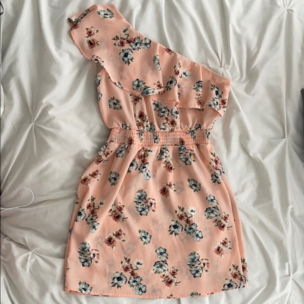 Light pink floral one shoulder dress